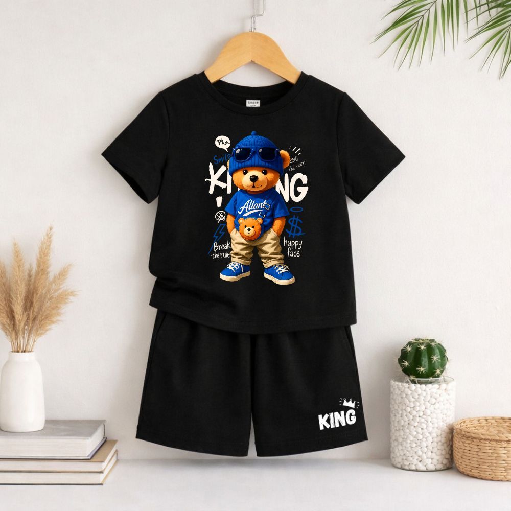 Conjunto infantil e juvenil meninos short e camiseta masculina premium de algodão