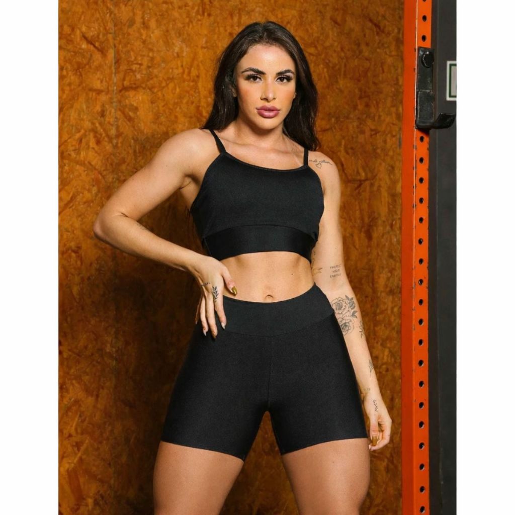Kit Conjunto Fitness para Academia com Top e Shorts Zero Transparência
