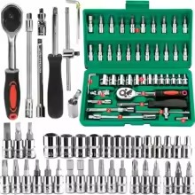 Mini Kit Ferramentas 46 Peças 1/4" com Soquetes Métricos e Polegada Chave Catraca