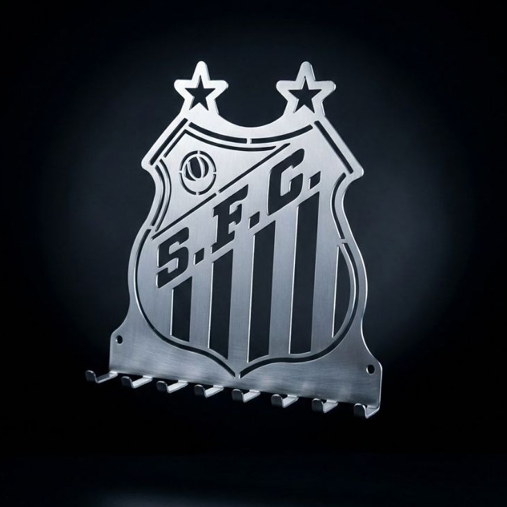 Porta Chaves Inox Time Santos Chaveiro Decorativo 6 Ganchos Para Parede