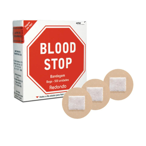 Curativo Band Aid Bandagem Redondo Bege com 1500 unidades Blood Stop Marca AMP