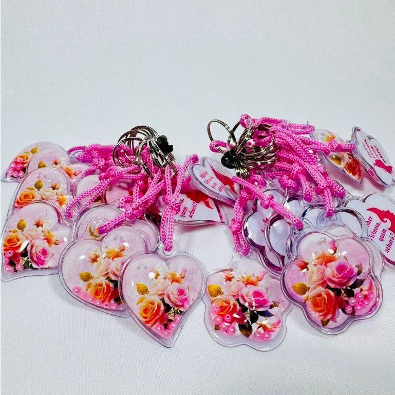 Chaveiro Flor Coração Mulher Virtuosa Kit com 12 unidades
