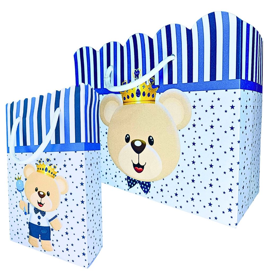 Sacolinha Personalizada Ursinho Principe Sacolinhas para Lembrancinha de Aniversário Infantil Pegue e Monte Sacolas Urso