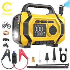 5 em 1 Auxiliador de Partida Compressor Ar PowerBank Led 8000 mAh 3500 Pa 6 Funções Carro Carpei