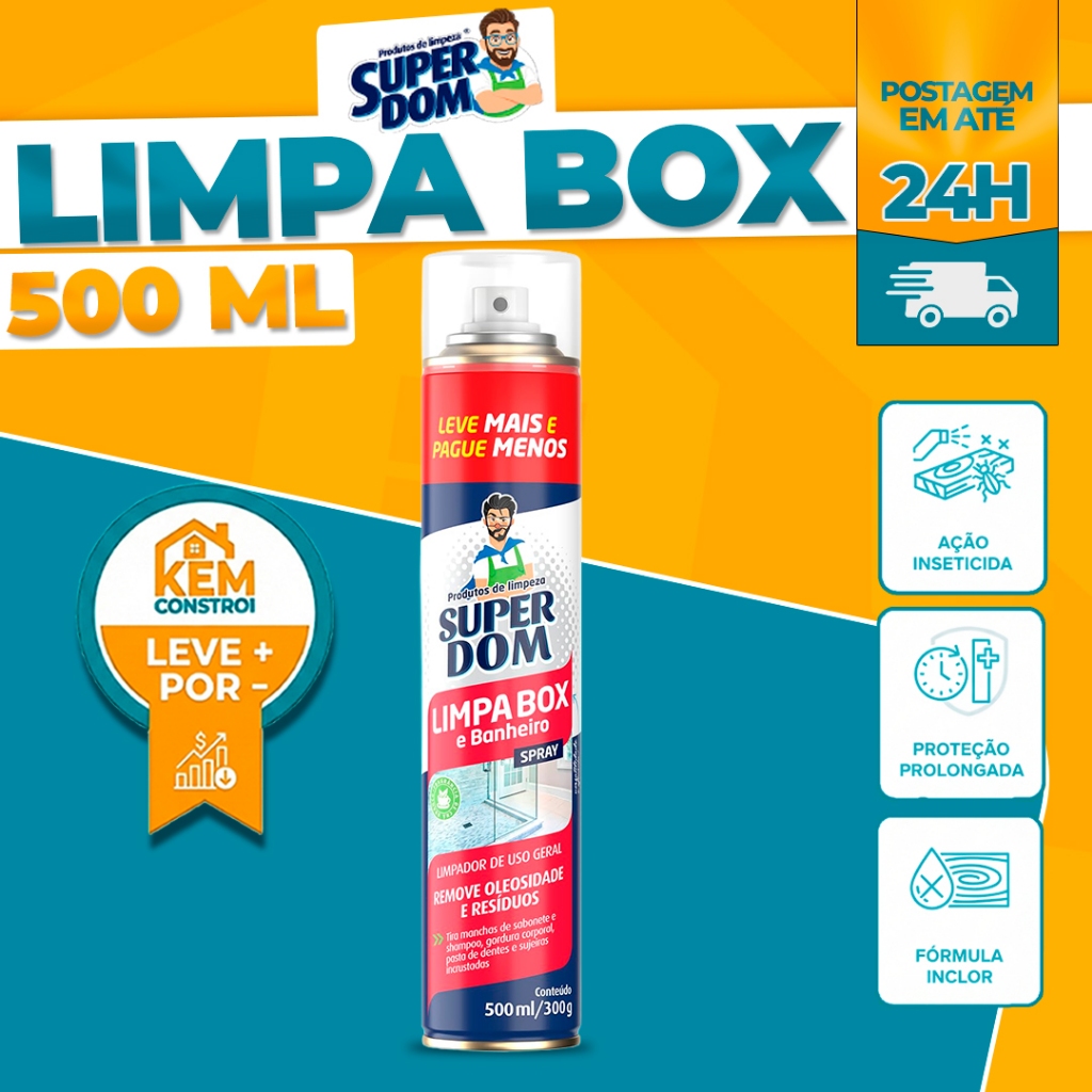 Limpa Box de Banheiro Super Dom Limpeza Fácil e Brilho Tira Manchas de Vidro em Oferta na Shopee