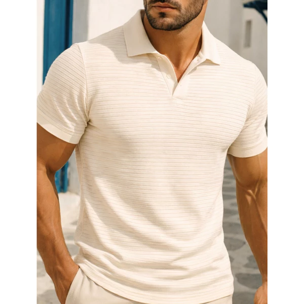 Camisa Polo Masculina Italiana Texturizada Premium - Malha Encorpada Moderna Slim Old money