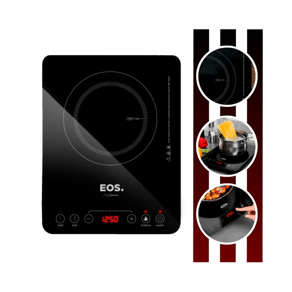 Cooktop De Indução Portátil Cor Preto Potência de 2000w Cheff Gourmet ECI01PPB Bivolt EOS — oferta na Shopee