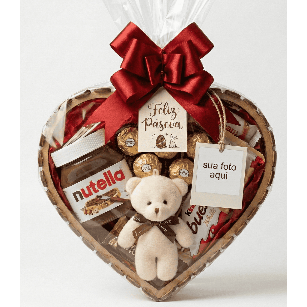Cesta de Páscoa Coração com Ferrero, Rafaello, Nutella e Kinder Bueno | Presente de Páscoa Premium em Oferta na Shopee