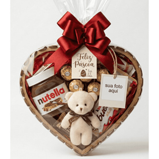 Cesta de Páscoa Coração com Ferrero, Rafaello, Nutella e Kinder Bueno | Presente de Páscoa Premium em Oferta na Shopee