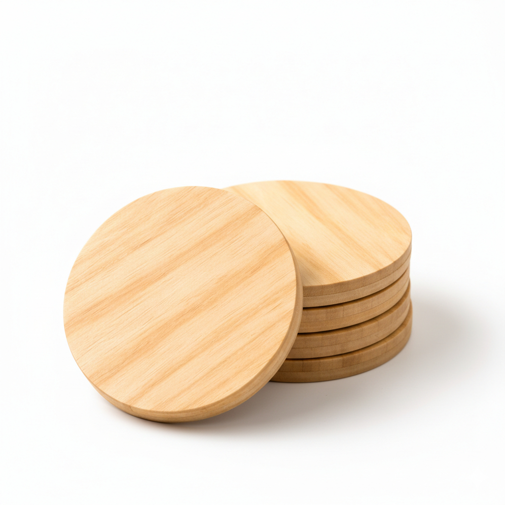 Kit Bolachas Madeira Pinus 9cm Diâmetro Porta Copo Xicara Chá Tarde Manhã
