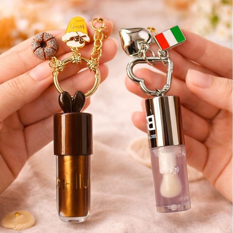 Lip Gloss Labial 2 Unidades Hidratante Brilho Sabores Morango Chocolate Mel com Chaveiro em Oferta na Shopee