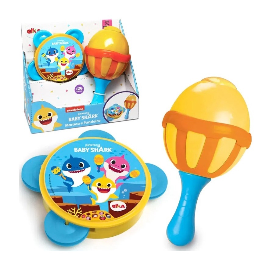 Instrumento de Brinquedo Maraca e Pandeiro Baby Shark- Elka Brinquedos