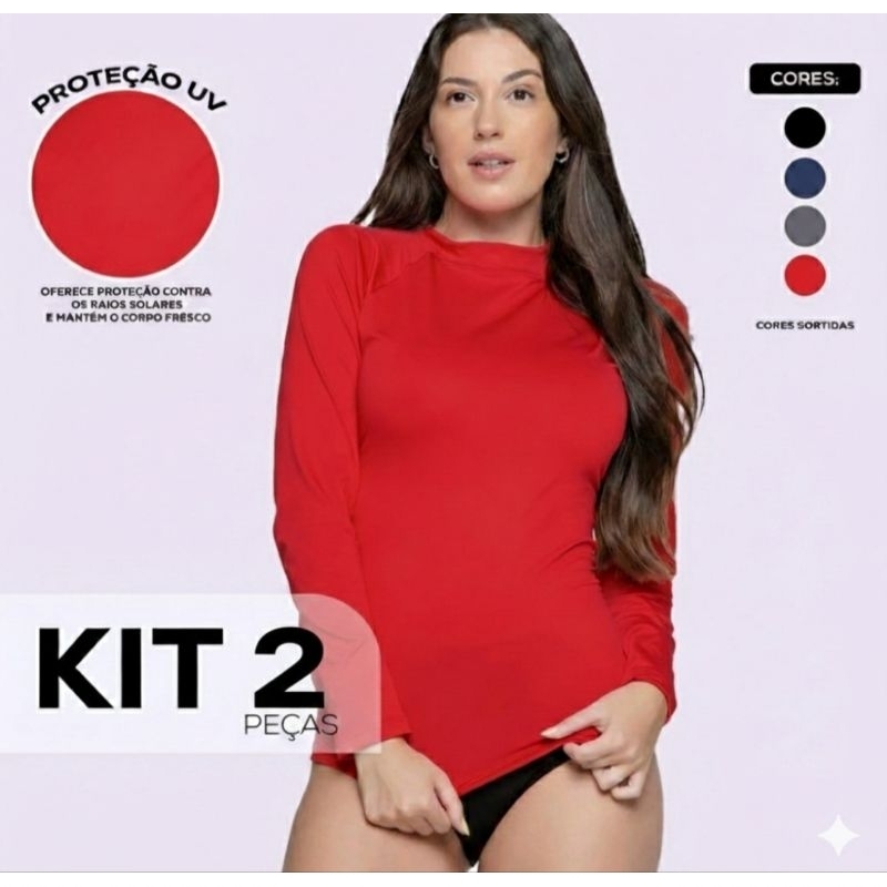 Kit 2 Blusas Térmica Feminina Com Proteção UV Ideal para Academia Treinos ao ar Livre Tecido Peluciado
