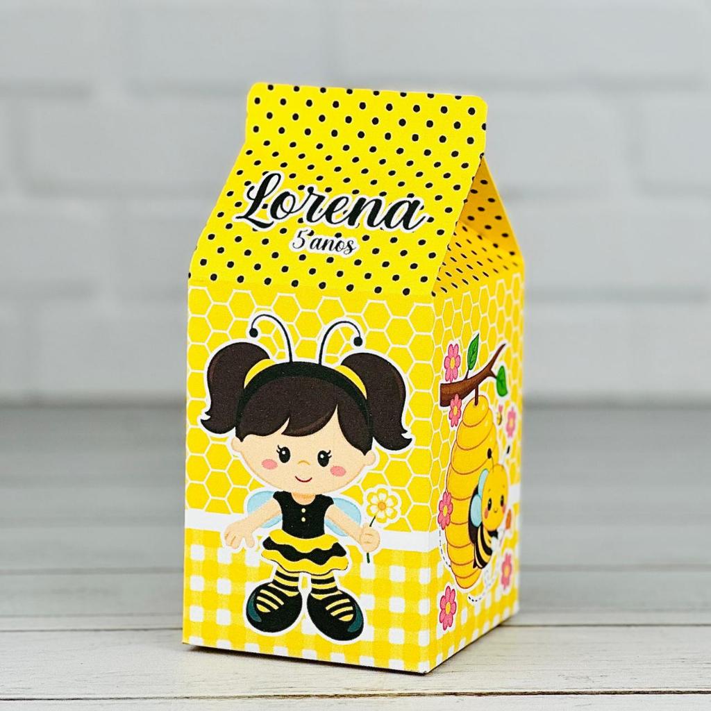 Caixinha Abelha Menina | Caixa Milk Personalizada Com Nome | Mimos Aniversário Lembrancinhas Personalizados Kit Festa
