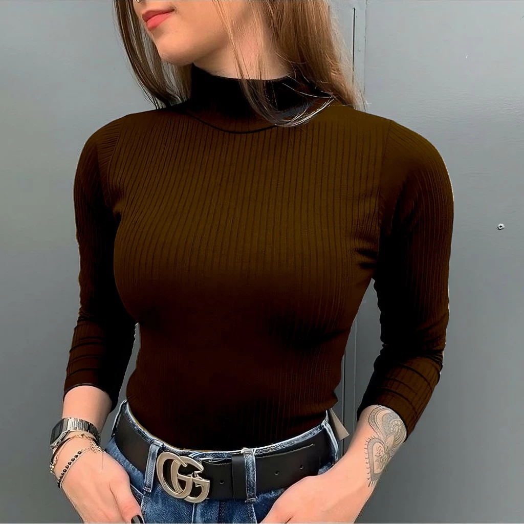 BLUSA  de frio femenina CACHARREL canelada manga longa gola alta ESTILOSA confortavel