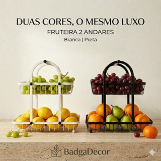 Fruteira de Ferro 2 Andares com Alça Bambu 🥭🍎 Cozinha Mesa Bancada Organizador Moderno em Oferta na Shopee
