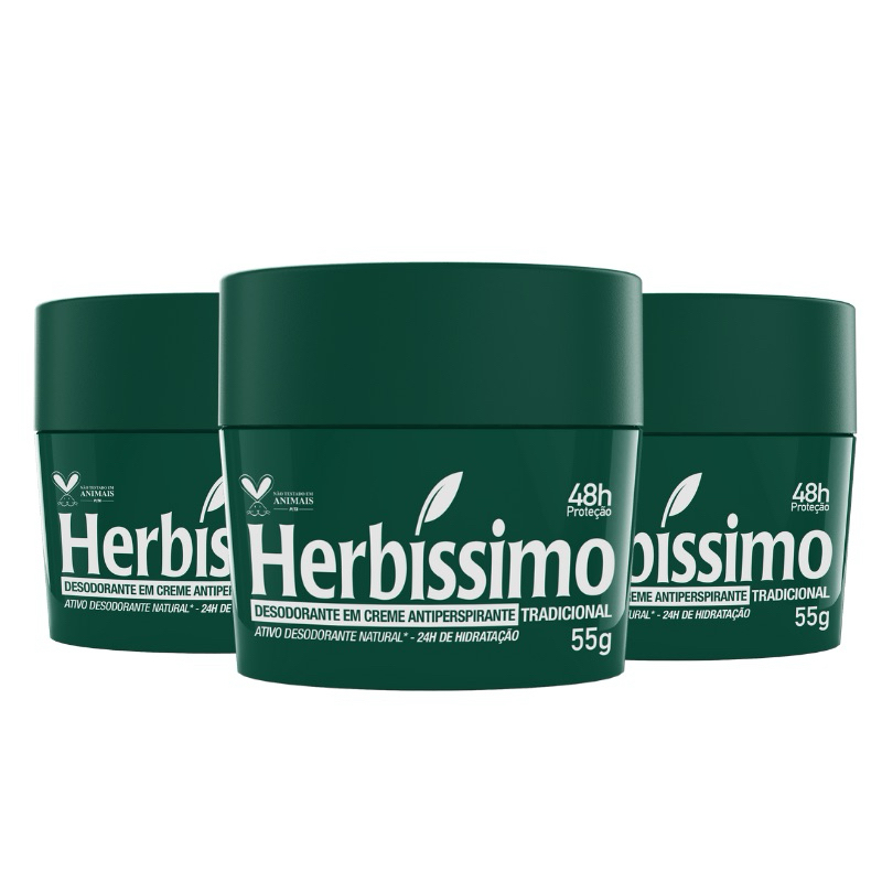 Desodorante Herbíssimo Tradicional Kit 3 Unidades Original Antitranspirante Masculino Custo Benefício