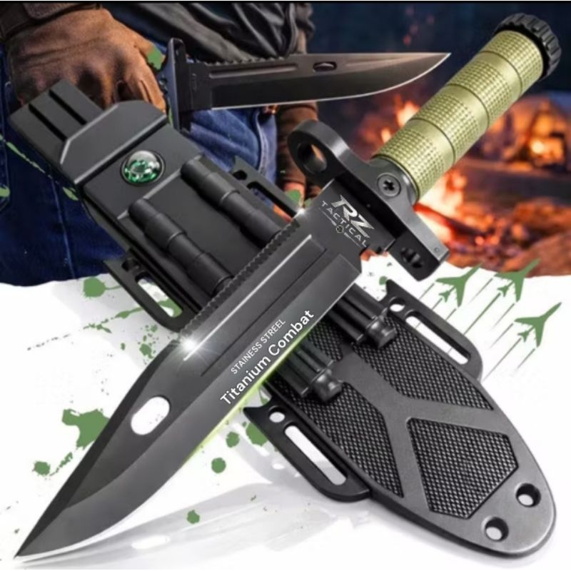 Faca Bushcraft De Sobrevivência Com Bainha Verde Verde