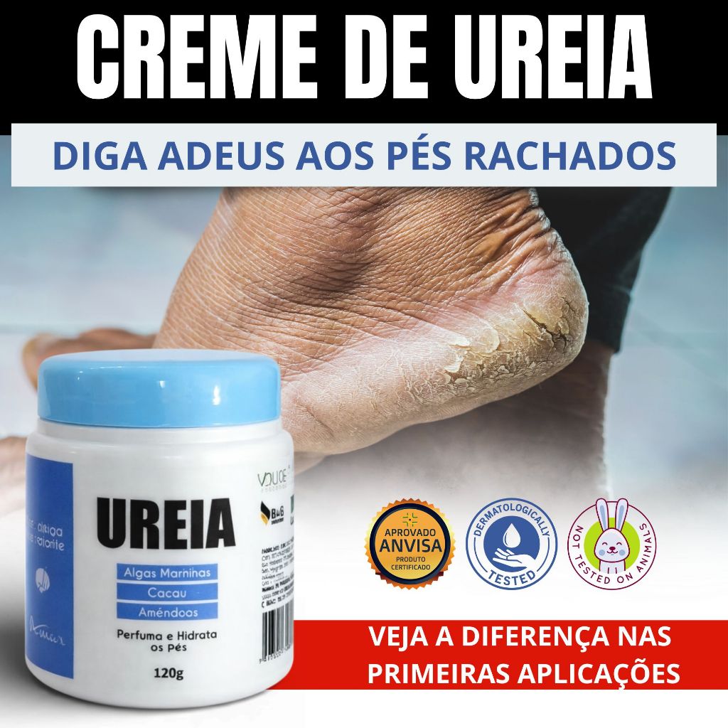 Creme De Ureia Super Hidratante Óleo de Amendoas Cacau Glicerina Pés Rachados Calcanhar Cotovelos