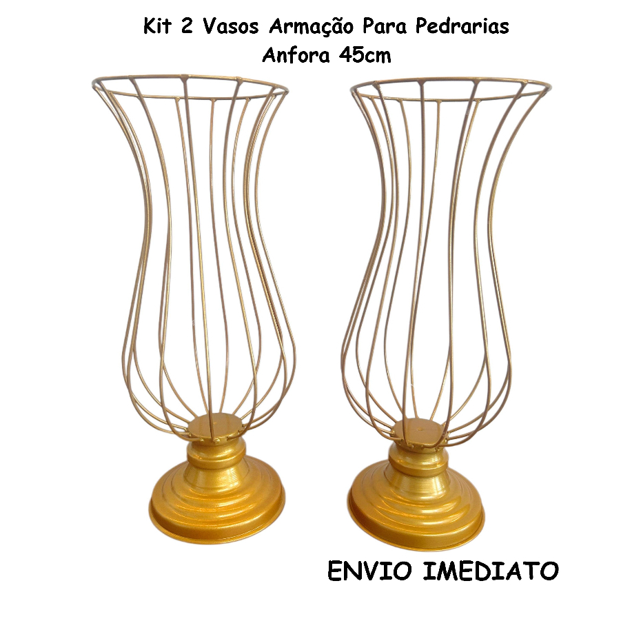 Kit 2 Vasos Armação Para Pedrarias Ou Pérolas Casamento Festa Luxo Anfora Luxo 45cm