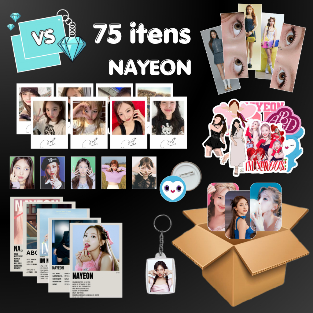 Combo Nayeon 75 itens Photocards, Adesivos, Bottons, Mini Fotos, Chaveiro, Posters, Cards (Twice)