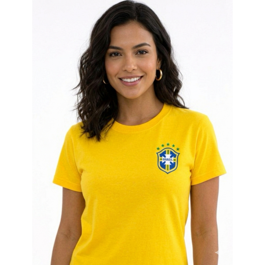 Camiseta Seleção Brasileira Feminina Estampa Copa 100% Algodão Torcida