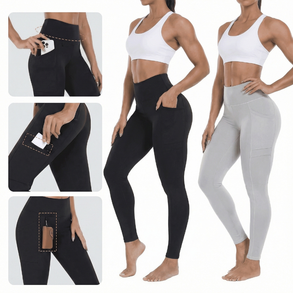 Leggings Esportivas Femininas, Respiráveis, Impermeáveis, Resistentes ao Desgaste, com Bolsos Práticos