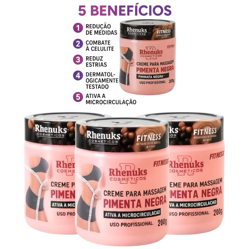 Gel Creme Redutor de Medidas 200g Pimenta Negra-Gel termo ativo Ajuda na eliminação de gordura