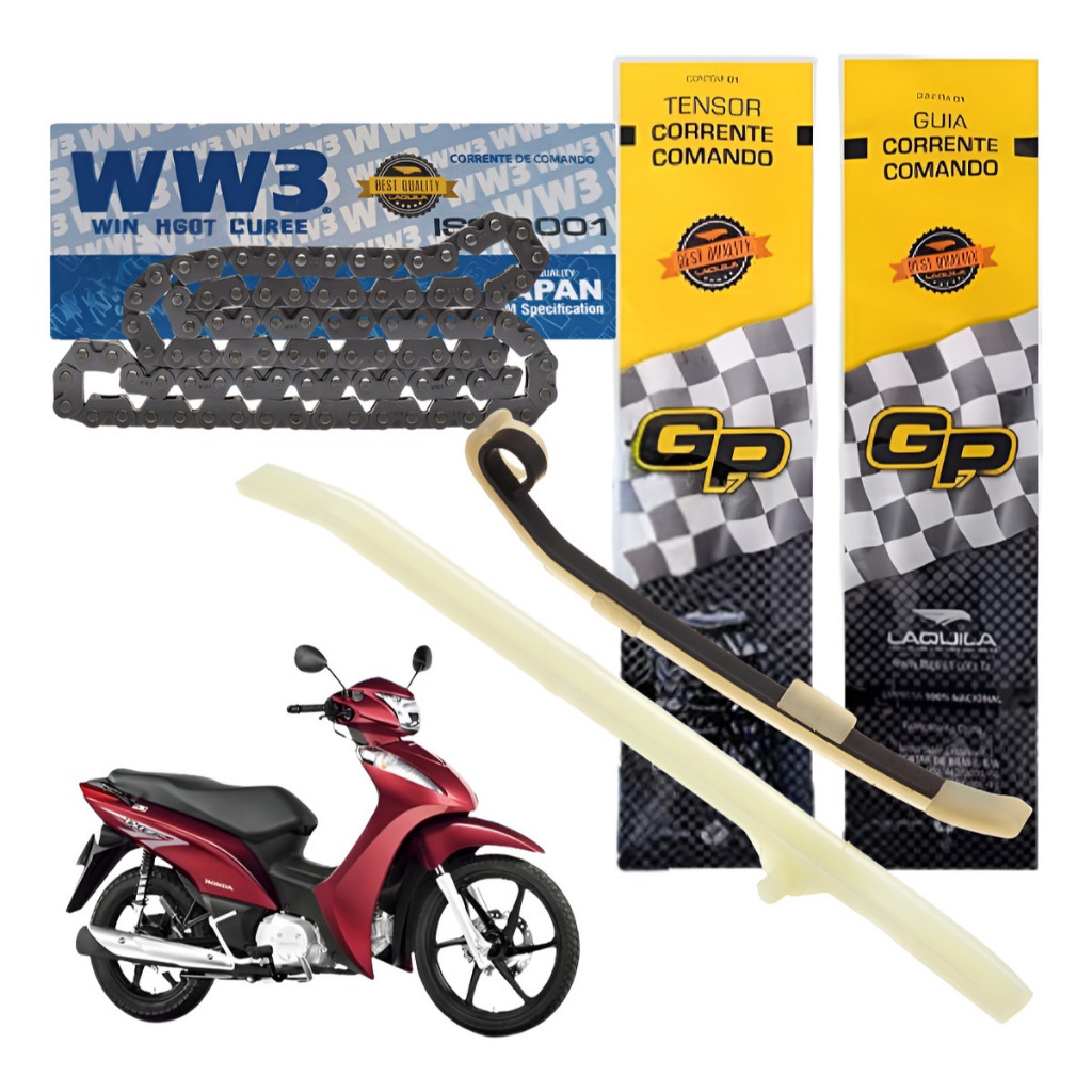 Corrente Comando Biz 125 2005/2024 Kit Corrente +tensor+guia