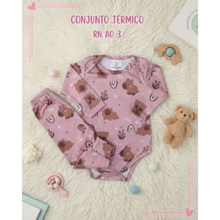 Conjunto Body Térmico Bebê Menina Pagão Longo Bory e Calça Peluciado Quentinho RN ao 3 em Oferta na Shopee
