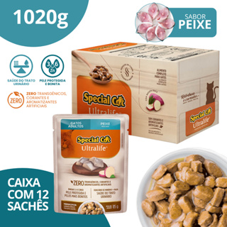 Caixa com 12 Special Cat Ultralife Sachê Adultos Sabor Peixe - 85g em Oferta na Shopee