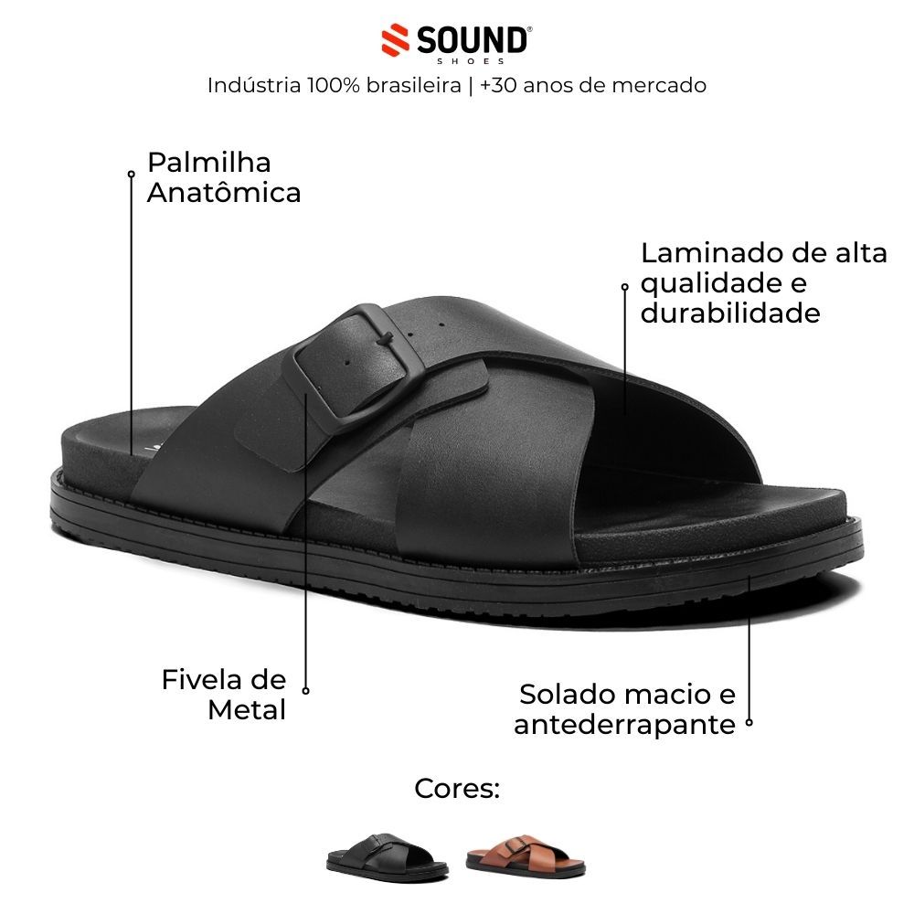 Sandália Masculina Casual Flat Cruzada Anti Stress Comfort Sound Shoes