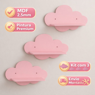 Kit Nicho Nuvem Rosa 3 Peças P/ Decoração de Quarto de Bebê em Oferta na Shopee
