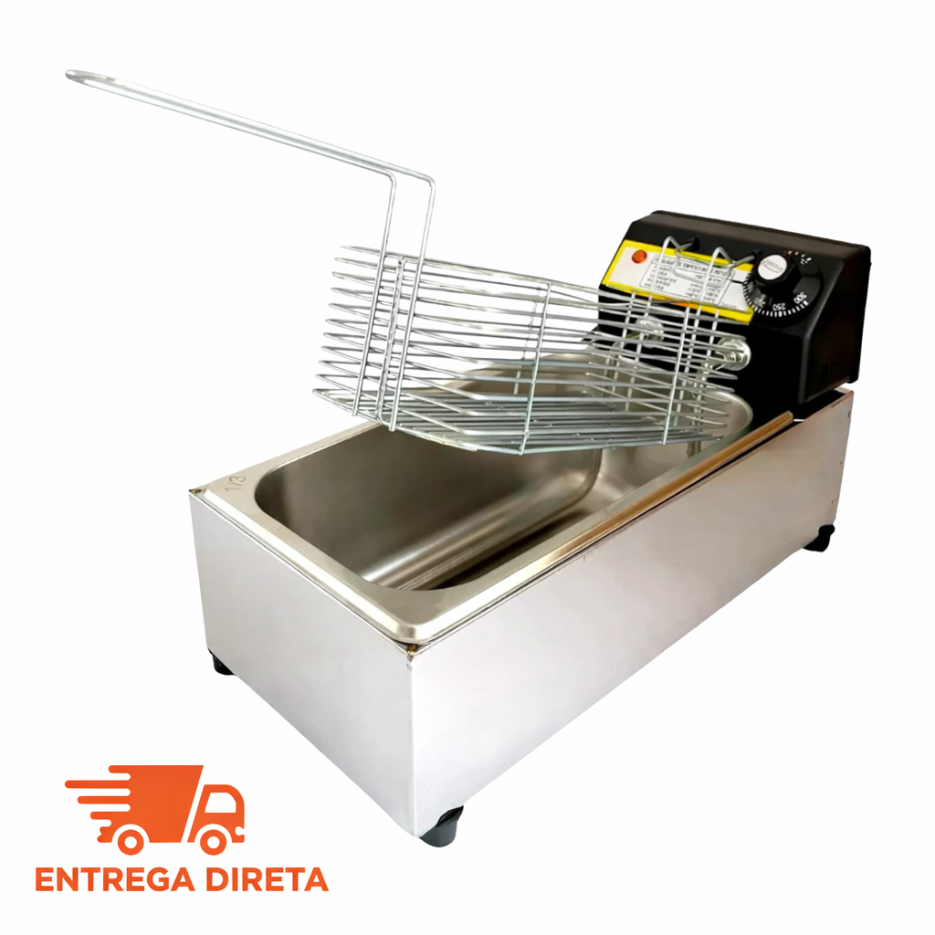 Fritadeira Elétrica Industrial 3L em Aço Inox Cuba Profissional com Termostato e Cesto