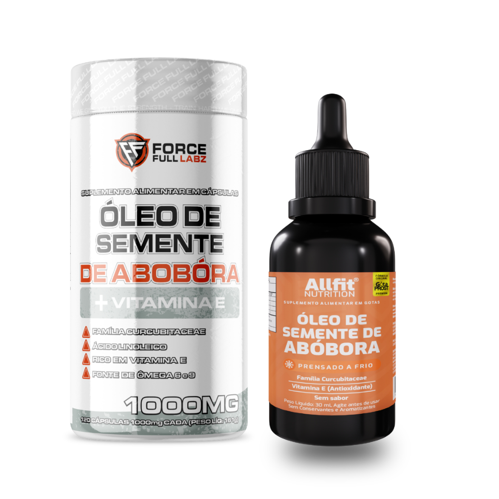 Kit Óleo Semente de Abóbora Puro Sublingual + Semente de Abóbora Capsula Prensado a Frio Vit E