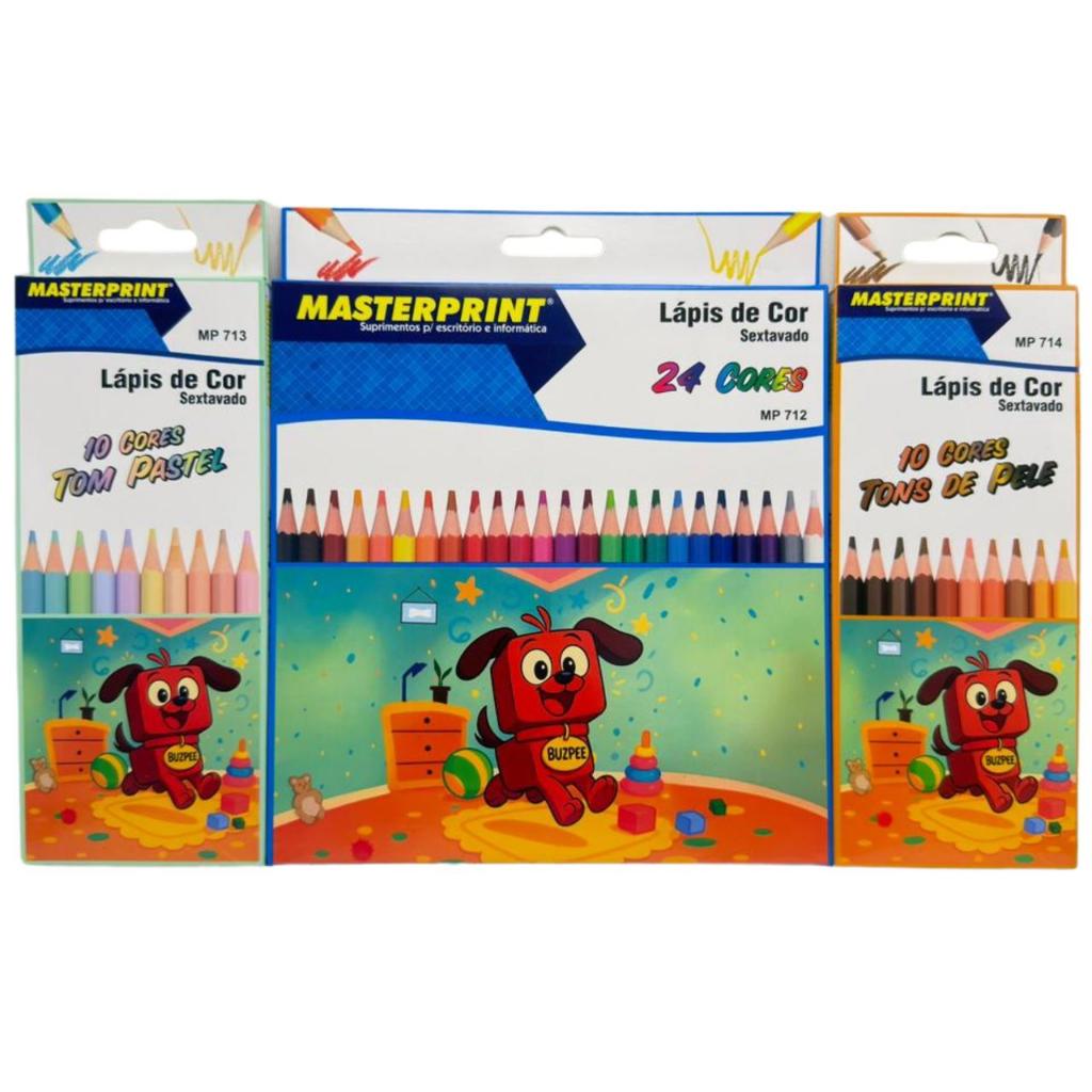 Kit 44 Lápis de Cor ( 24 CORES + 10 Cores Tom Pastel +10 Cores Tons de Pele ) Escolar Sextavado em Oferta na Shopee