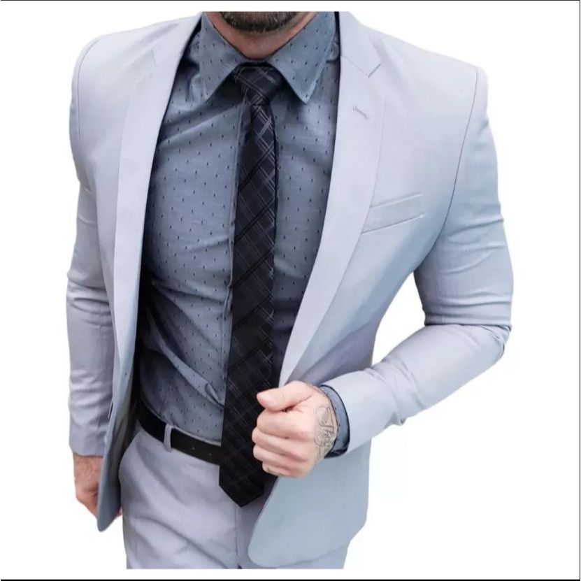 Terno Microfibra Cinza Claro Masculino Slim Premium-Casamento e Formatura
