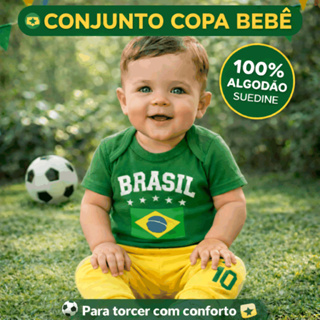 Conjunto Bebê Brasil Copa do Mundo 100% Algodão Suedine Body + Calça Verde Amarelo em Oferta na Shopee