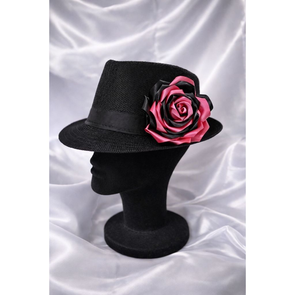 Chapéu Pombogira - Preto com Flor Rosa - Modelo panamá para pombagira menina