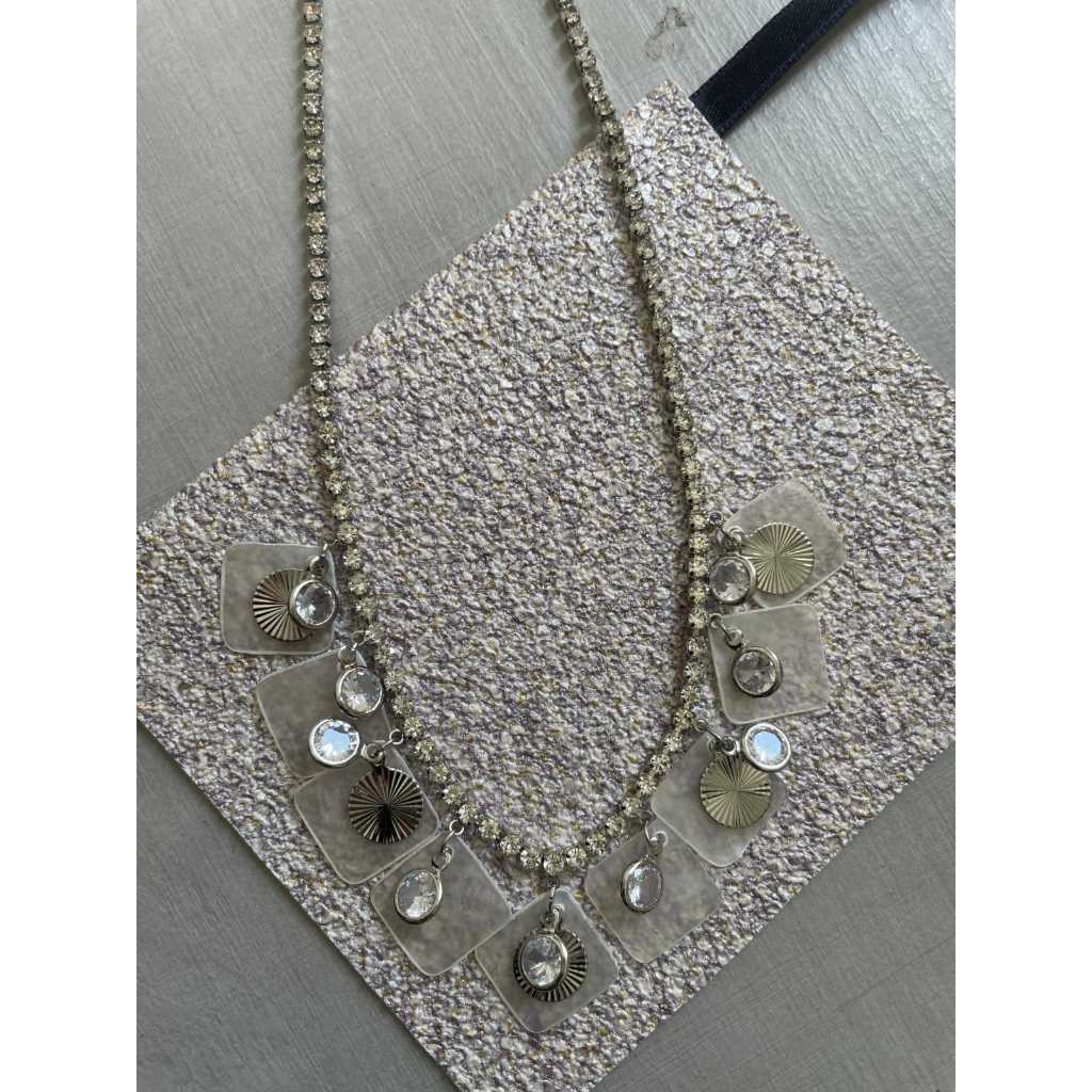 Colar feminino da moda, Colar com pedrinhas prateado da moda,Colar casual da moda