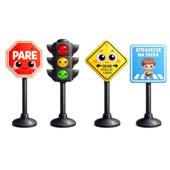 PLACA DE TRANSITO INFANTIL 4 DISPLAY DE MESA DE 20 CM DECORAÇÃO DE FESTA