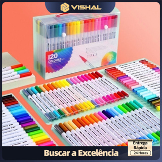 Kit 36/48 Cores Caneta 2 em 1 Brush Lettering e Ponta Fina Dual Pen Canetinha Colorir Desenho em Oferta na Shopee