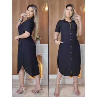 Vestido  Midi, Chamise Com bolso, TECIDO  , veste até 46, envio no mesmo dia . em Oferta na Shopee