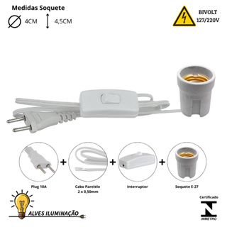 Cordão de Abajur Rabicho Soquete Porcelana Cônico E27 Bivolt Completo Disponível em Vários Tamanhos em Oferta na Shopee