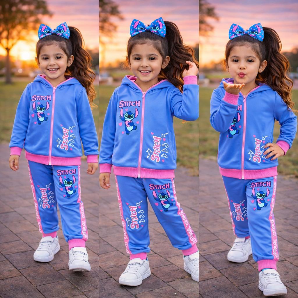 Conjunto Infantil Menina Stitch Casaco E Calça Abrigo Estiloso E Quentinho Inverno