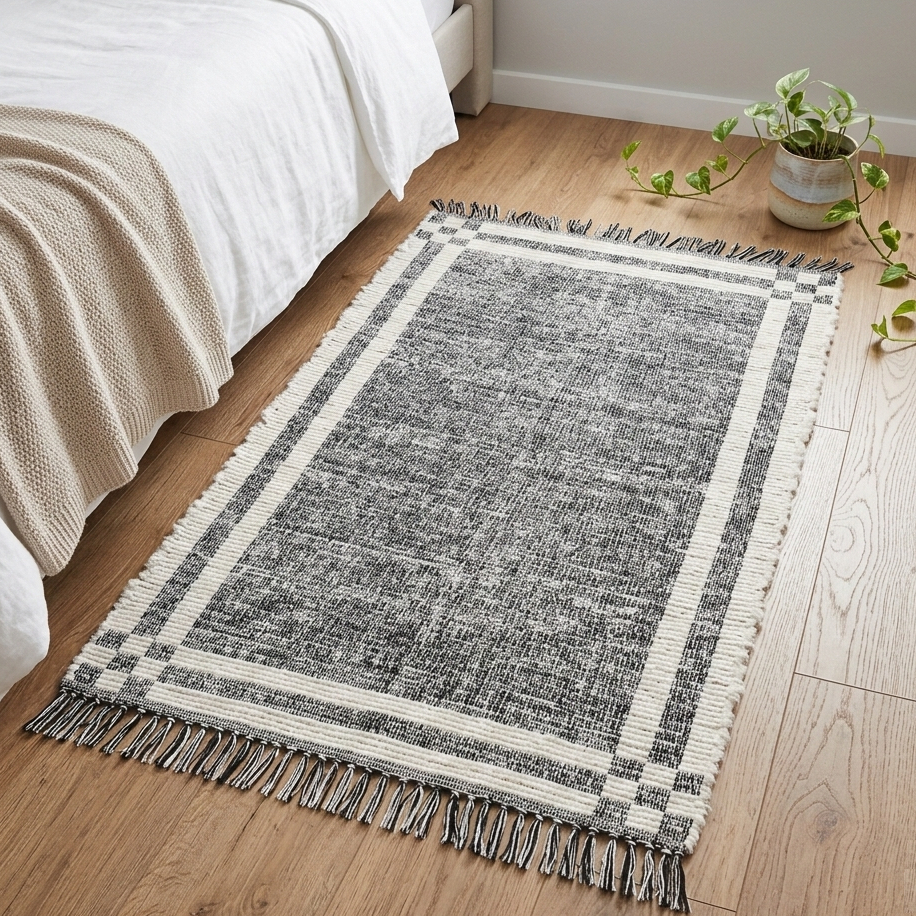 Tapete Beira Cama Boho Dupla Face Minimalista 0,80x1,50 Algodão Lavável em Máquina Ecológico