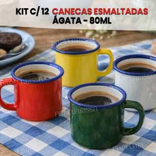 Kit 12 Canecas Esmaltadas Agata 80ml Retrô Vintage para Café Cafezinho Coloridas Estilo Fazenda em Oferta na Shopee