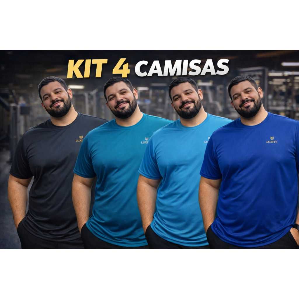 Kit 4 Camisetas Plus Size Masculinas Dry Fit moda fitness academia malhação Furadinha Fitness