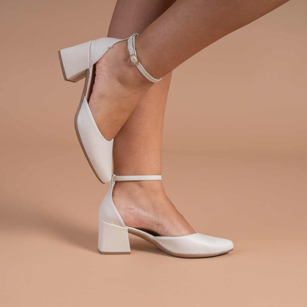 Sapato Feminino Scarpin Bico Fino Social Salto Bloco Slingback Elegante Moda Fivela