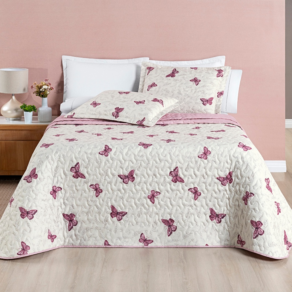 Cobre Leito Borboleta Avere Moderno Dupla Face Micropercal 200 Fios - BORBOLETAS. Tamanhos variados